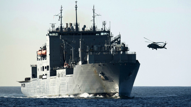 Helicopter ship ocean hovering digital free wallpaper for desktop - medium preview image