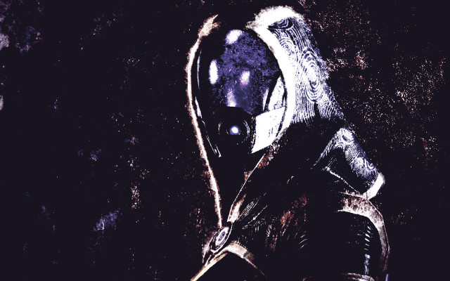 Man black suit hood sword free wallpaper for desktop - medium preview image