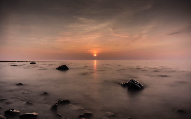 Sunset water rocks clouds horizon #3 free wallpaper for desktop - medium preview image