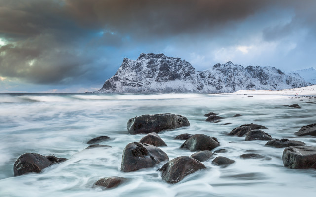 Rocky beach mountain cloudy sky #2 free wallpaper for desktop - medium preview image
