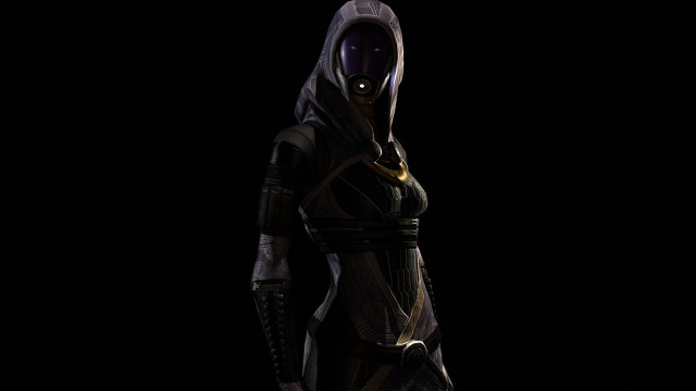 Futuristic woman hood sword dark free wallpaper for desktop - medium preview image