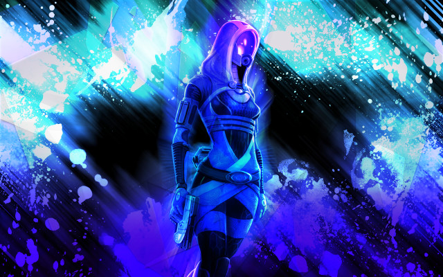Futuristic woman suit blue purple free wallpaper for desktop - medium preview image