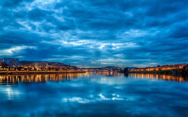 Lake city bridge clouds matte free wallpaper for desktop - medium preview image