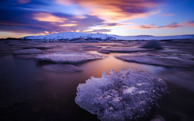 Sunset frozen lake mountains clouds free wallpaper for desktop - medium preview image