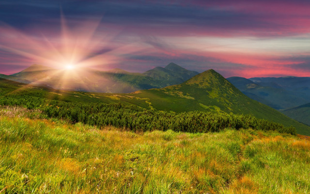 Sunset mountain range sunbeam clouds #2 free wallpaper for desktop - medium preview image