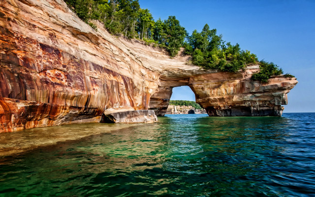 Large rock arch beach water free wallpaper for desktop - medium preview image