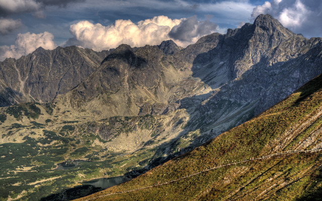 Mountain range clouds grassy fence #2 free wallpaper for desktop - medium preview image