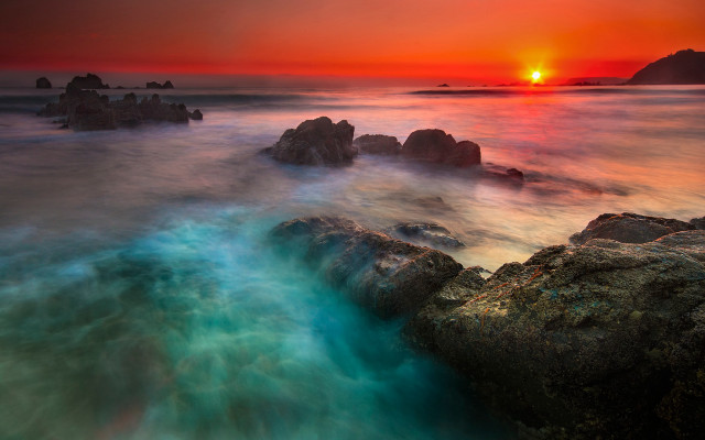 Sunset rocky beach mystical colors #6 free wallpaper for desktop - medium preview image