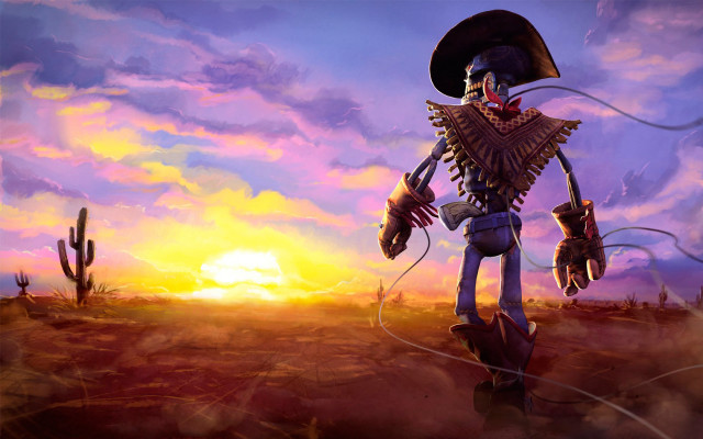 Skeleton cowboy hat gun desert free wallpaper for desktop - medium preview image