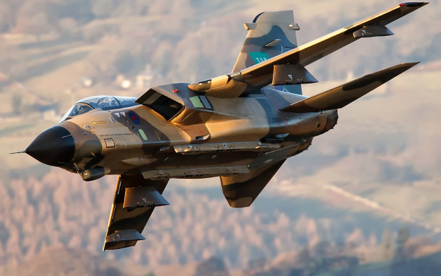 Fighter jet mountains forests skyline free wallpaper for desktop - medium preview image