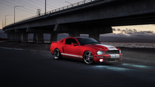 Red mustang bridge sunset eddie free wallpaper for desktop - medium preview image