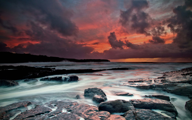 Sunset rocky beach cloudy sky #4 free wallpaper for desktop - medium preview image