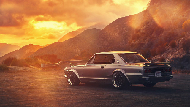 Car mountains sunset surfboard backlit free wallpaper for desktop - medium preview image