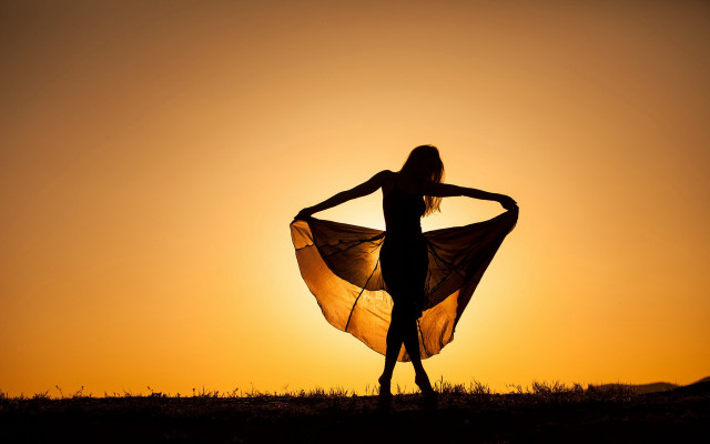 Woman sunset field sheer dress free wallpaper for desktop - medium preview image