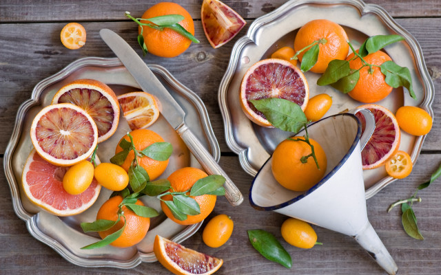 Orange plate bowl knife fruit free wallpaper for desktop - medium preview image
