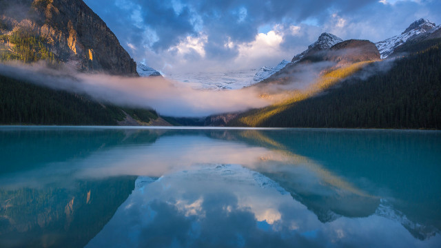 Mountain lake reflection sunset clouds free wallpaper for desktop - medium preview image
