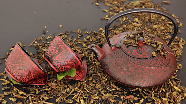 Teapot cups leaves teabag cloisonnism free wallpaper for desktop - medium preview image
