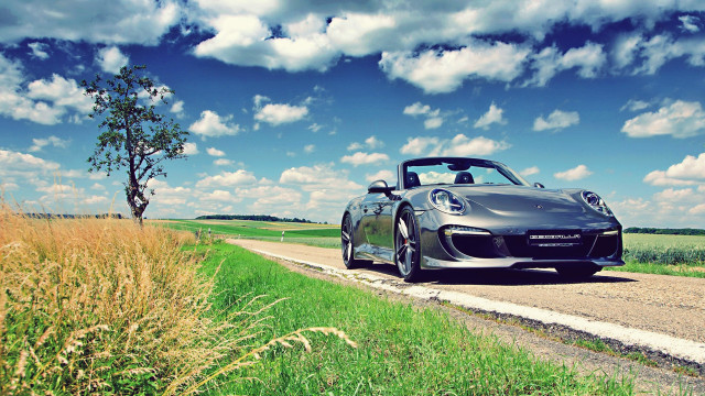 Sports car country road sunset free wallpaper for desktop - medium preview image