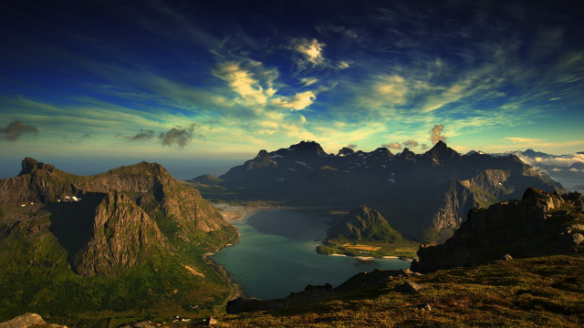 Mountain lake clouds landscape city free wallpaper for desktop - medium preview image