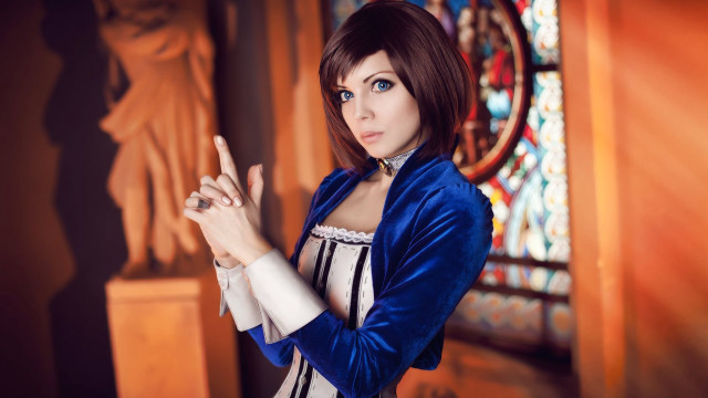 Blue jacket woman stained glass free wallpaper for desktop - medium preview image