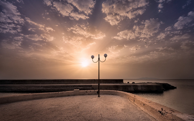 Streetlight ocean sunset cloudy sky free wallpaper for desktop - medium preview image