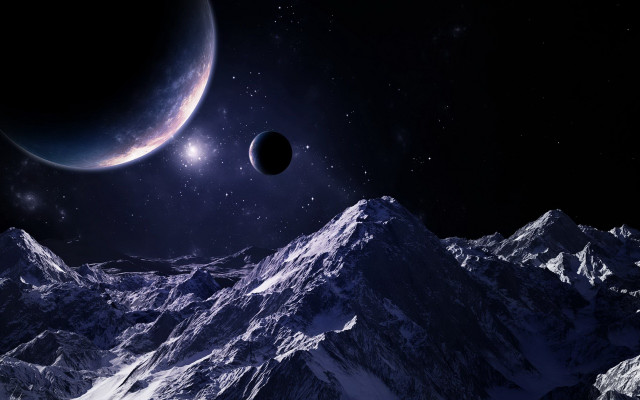 Mountain moon planets night sky free wallpaper for desktop - medium preview image