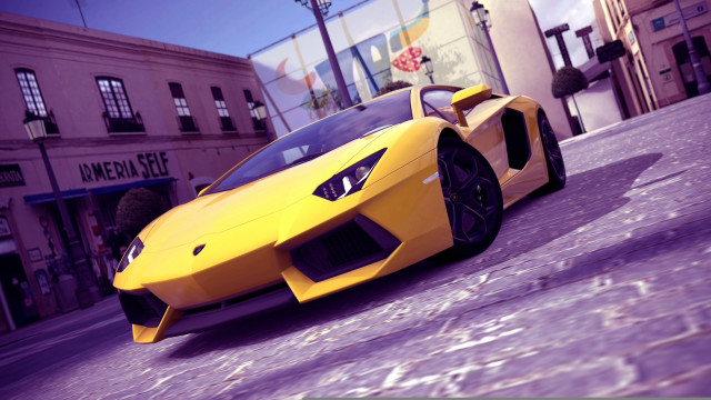 Yellow sports car street building #6 free wallpaper for desktop - medium preview image