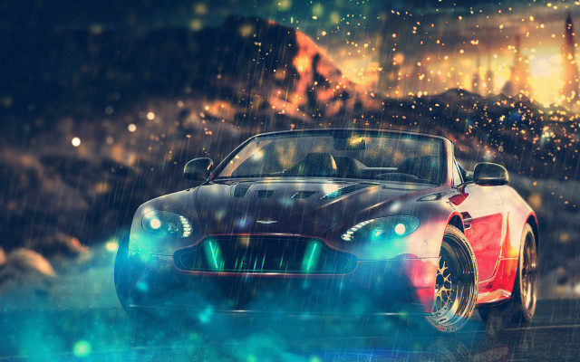 Rainy cityscape blurry vehicle fireworks free wallpaper for desktop - medium preview image