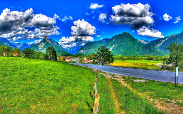 Scenic road mountains blue sky #3 free wallpaper for desktop - medium preview image