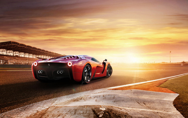 Red sports car driving sunset #3 free wallpaper for desktop - medium preview image