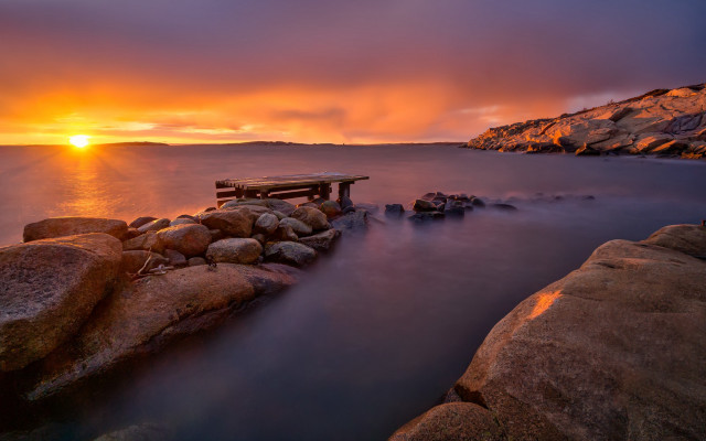 Rocky beach sunset ocean cloudy free wallpaper for desktop - medium preview image