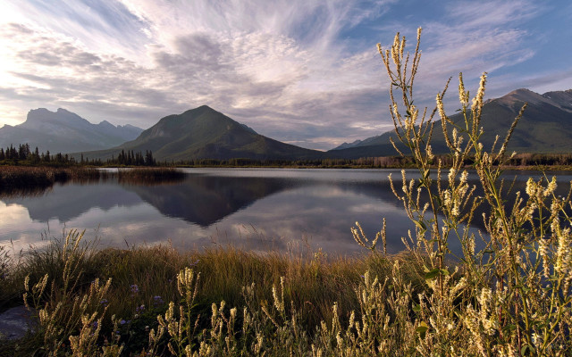 Lake mountains grass sky clouds #11 free wallpaper for desktop - medium preview image
