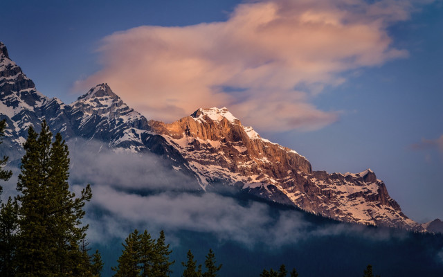 Mountain cloudy sky trees dusk free wallpaper for desktop - medium preview image