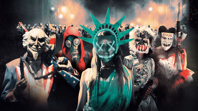 Masked liberty guns crowd city free wallpaper for desktop - medium preview image