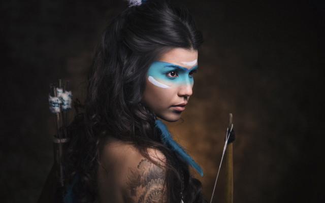 Blue makeup archer fantasy portrait free wallpaper for desktop - medium preview image
