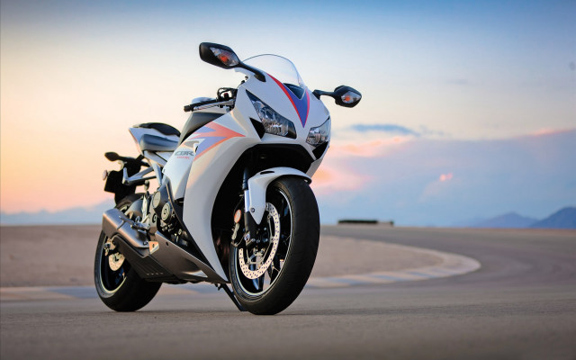 White motorcycle sunset dawn cloudy free wallpaper for desktop - medium preview image