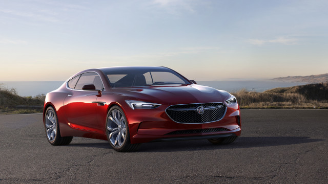 Red car ocean mountains blue #2 free wallpaper for desktop - medium preview image