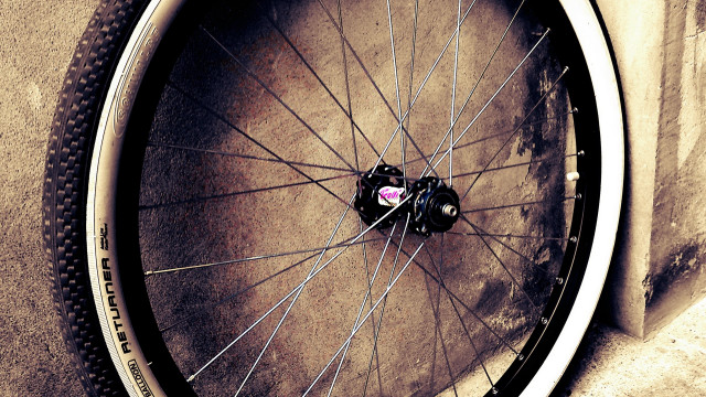 Bicycle wheel pink heart fisheye free wallpaper for desktop - medium preview image