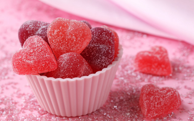 Sugared hearts pink background flakes free wallpaper for desktop - medium preview image