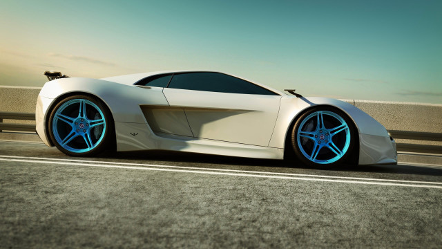 White sports car blue wheels #2 free wallpaper for desktop - medium preview image