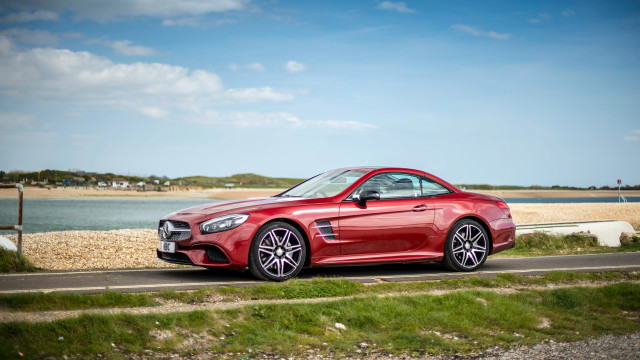 Red mercedes benz coupe sunny free wallpaper for desktop - medium preview image