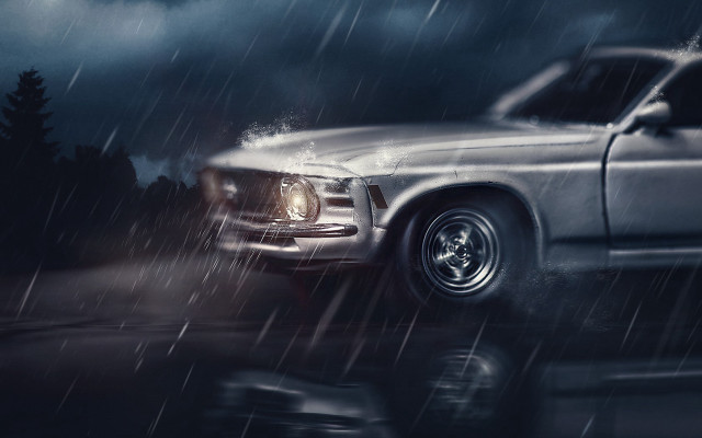 Silver truck rainy night portrait free wallpaper for desktop - medium preview image
