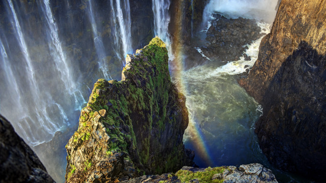 Rainbow over waterfall ocean nature free wallpaper for desktop - medium preview image
