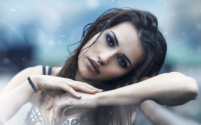 Snowy portrait blackhair browneyes jewelry free wallpaper for desktop - medium preview image