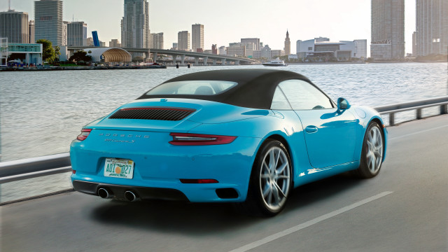 Blue sports car river bridge free wallpaper for desktop - medium preview image