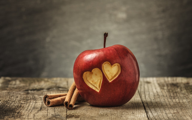 Red apple heart cutout cinnamon free wallpaper for desktop - medium preview image