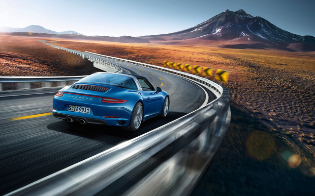 Blue sports car mountains yellow free wallpaper for desktop - medium preview image