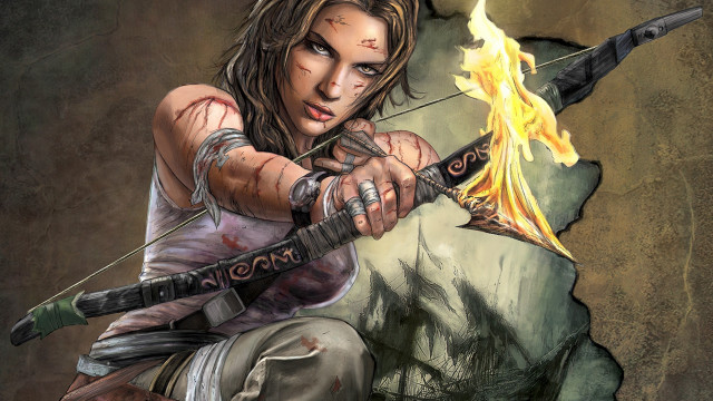 Woman sword fire blood rock free wallpaper for desktop - medium preview image