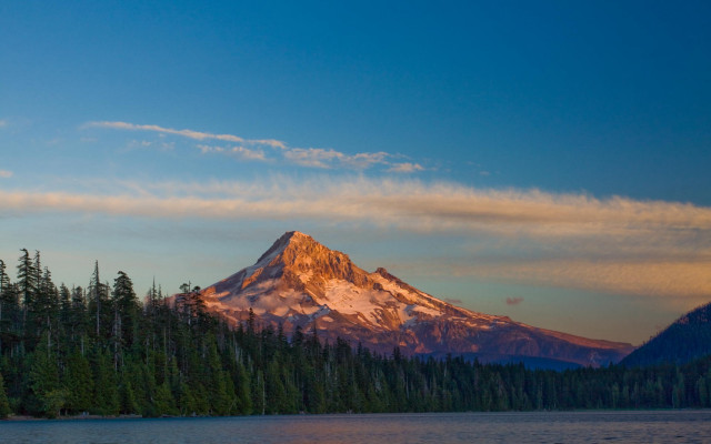 Mountain lake trees sunset nature free wallpaper for desktop - medium preview image