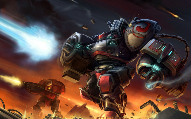 Robot gun fire smoke dusk free wallpaper for desktop - medium preview image